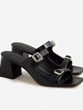 J. Crew Black Double-Buckle Block Heel Sandals